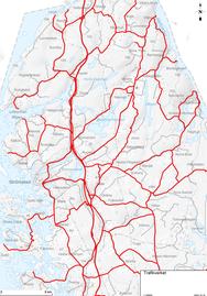 Kartbild över vägar som Trafikverket snöröjer