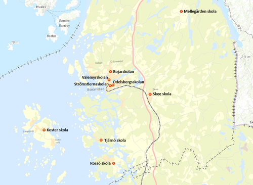 Karta över grundskolor i Strömstad